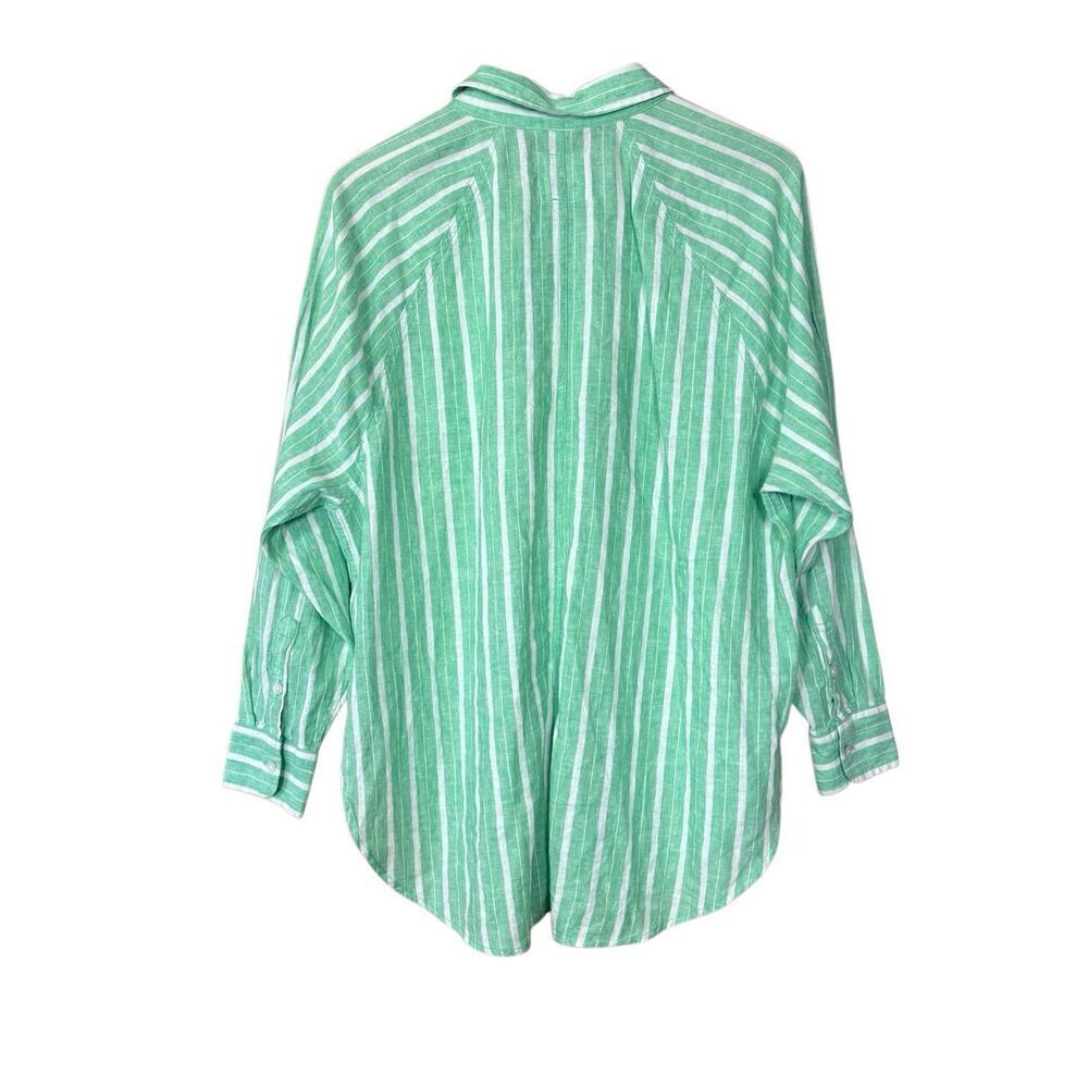 Aerie linen blend coverup shirt button down celebrity green stripes XS - Picture 6 of 13